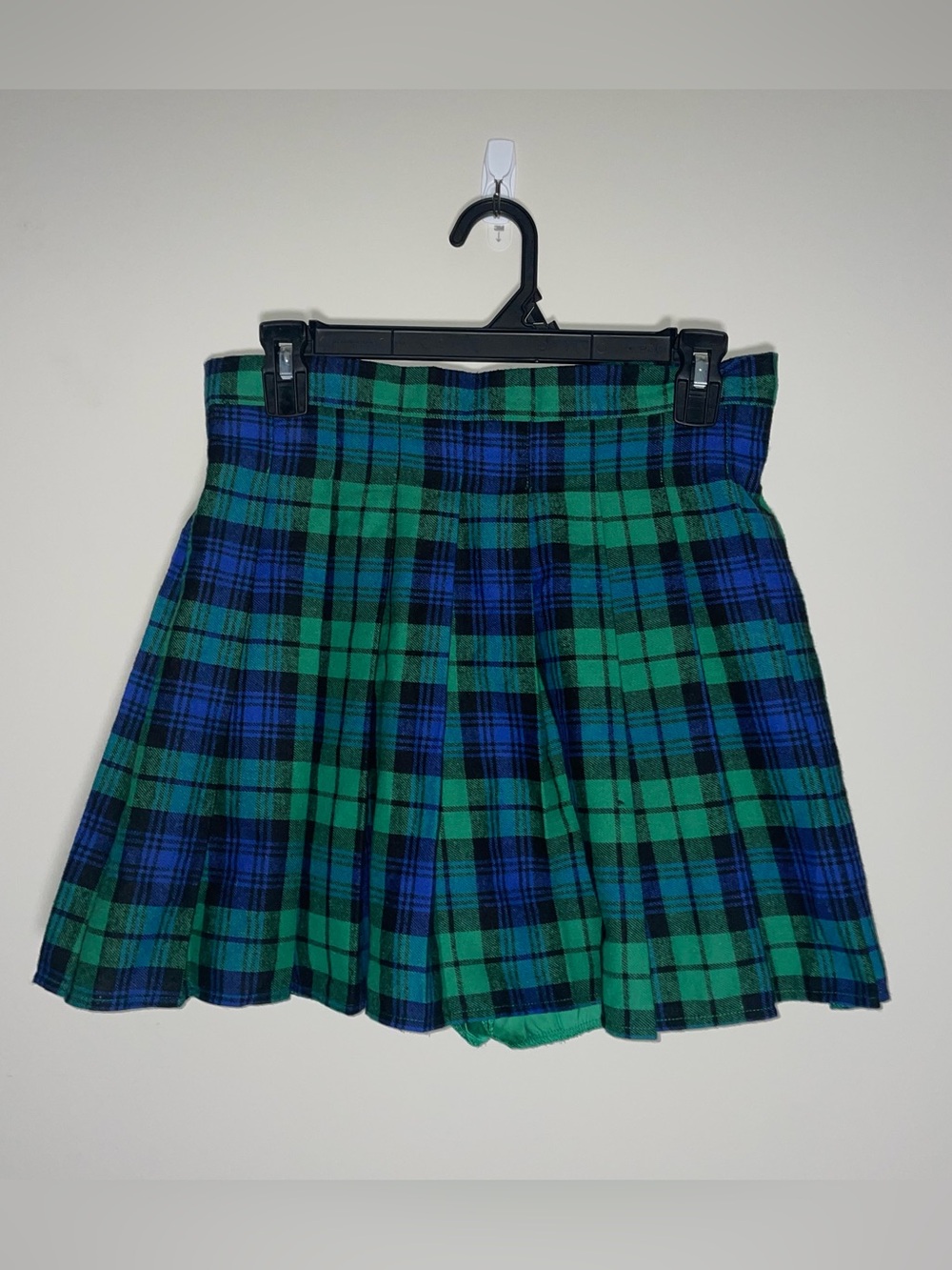 Wildcat L Green Blue Plaid Pleated A Line Side Zip Preppy Lined Skirt NWT Classy